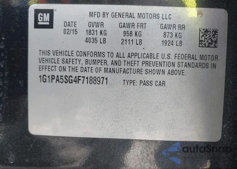 2015 Chevrolet Cruze Ls Auto from USA, damaged, VIN 1G1PA5SG4F7188971